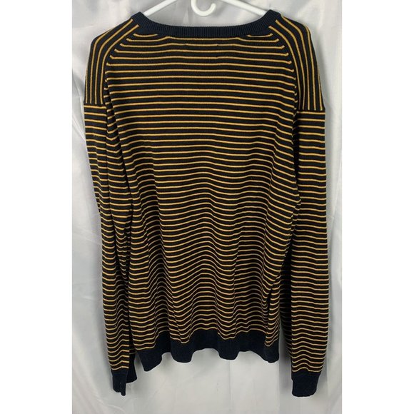 Chaps Sweater Mens Size Extra Large XL Navy Gold Striped Long Sleeve Pullover - Picture 5 of 5